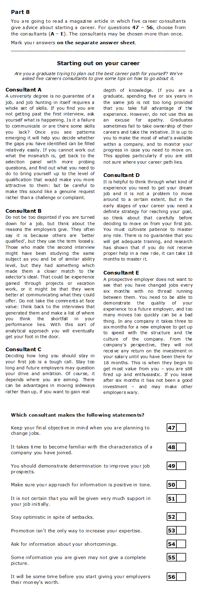 CAE Reading/UOE Part 8 Test