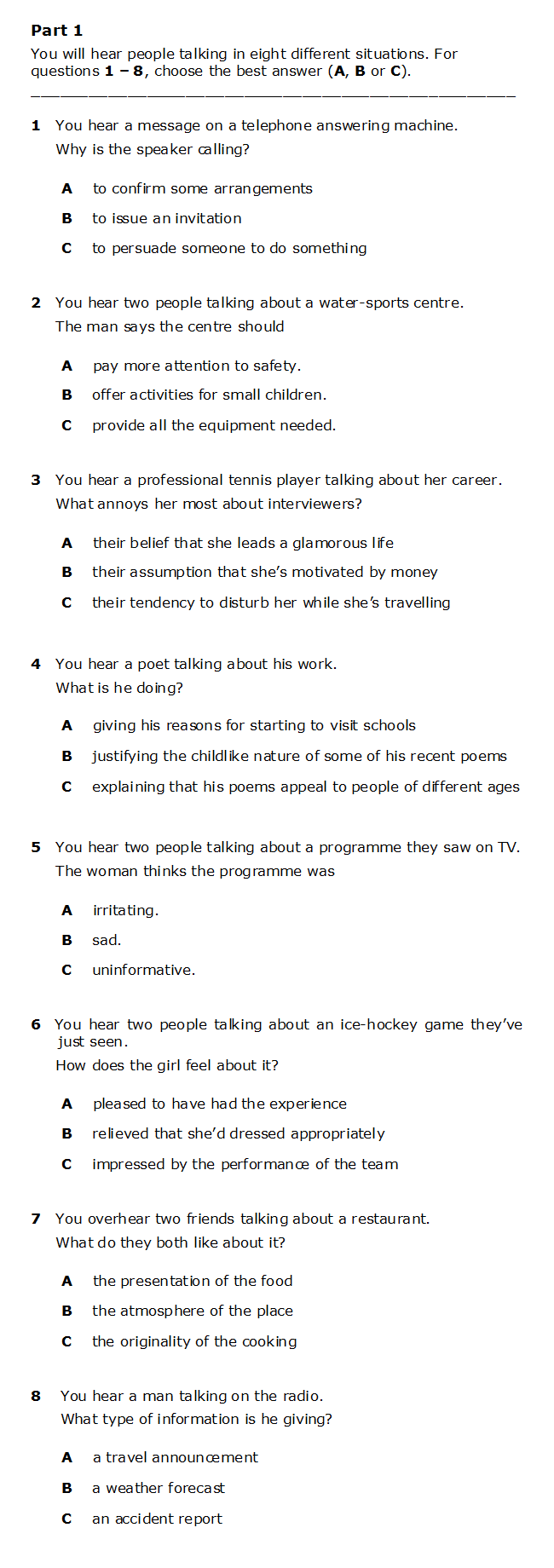 FCE Listening Part 1 Test