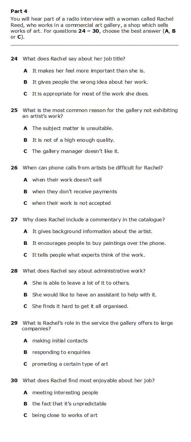FCE Listening Part 4 Test